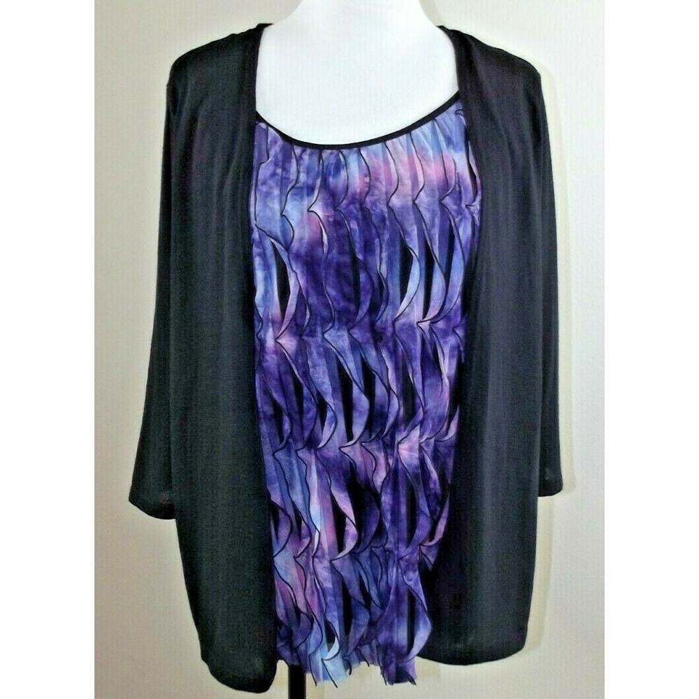 EFFORTLESS STYLE by Citiknits CARDIGAN SWEATER w/RUFFLED TOP - Size MEDIUM
